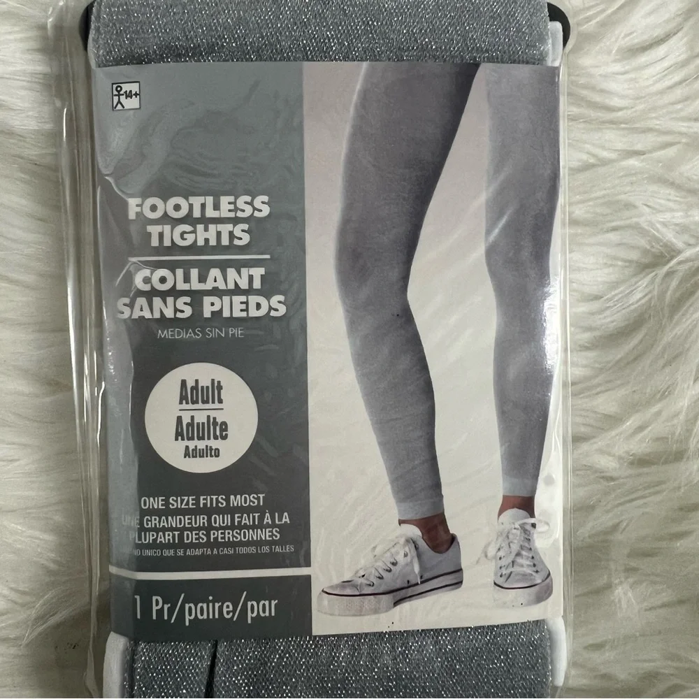 Silver shimmer Footless Tights for Adults NEW one size fits most costume